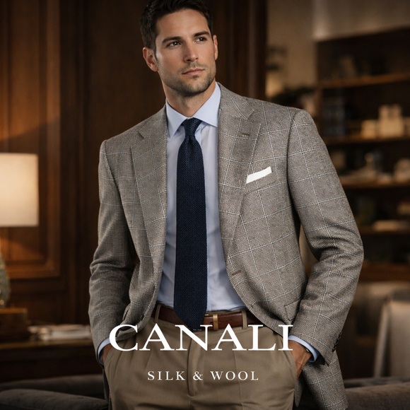 Canali Other - Canali Silk Wool Houndstooth Windowpane Brown Dual Vent Blazer Jacket 52 IT 42R